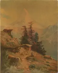 Leberecht Lortet, Paesaggio montano, oil on paper riportata on canvas