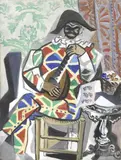 Gino Severini, Arlecchino con mandolino, 1943, oil on cardboard