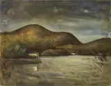 Carlo Carrà, Case sul lago (Paesaggio lacustre), 1927, oil on canvas