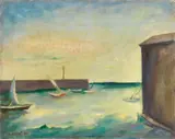 Carlo Carrà, Porticciolo, 1941, oil on canvas board