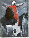 Marino Marini, Giocoliere rosso a cavallo, 1970, oil