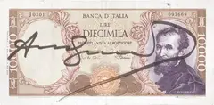 Diecimila lire by Andy Warhol, mixed media on banconota, offered Nov 2019