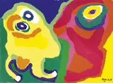 Karel Appel, Personnages, 1973, acrylic on paper applicata on canvas
