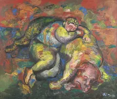 Sandro Chia, Boy and Dog Sleeping, 1983, oil on canvas