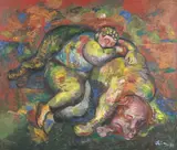 Sandro Chia, Boy and Dog Sleeping, 1983, oil on canvas