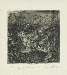 Lungo il fiume by Luigi Bartolini, etching on paper India incollata, offered Oct 2019