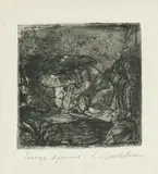 Luigi Bartolini, Lungo il fiume, etching on paper India incollata