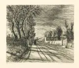Lino Bianchi Barriviera, Strada al tramonto, 1955, etching