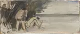 Pietro Annigoni, Bagnanti, 1932, mixed media on card