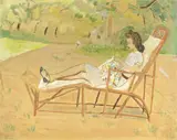 Mario Cavaglieri, Letizia sulla chaise longue, watercolour on paper