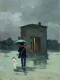 Ritorno dalla caccia by Renato Natali, oil on compensato, offered Oct 2019