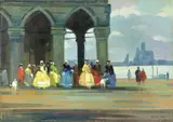 Carnevale a Venezia by Renato Natali, oil on compensato, offered Oct 2019