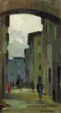 Una via di Livorno by Renato Natali, oil on compensato, offered Oct 2019