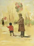 Venditore di palloncini by Cafiero Filippelli, oil on panel, offered Oct 2019