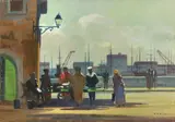 Sera al porto by Renato Natali, oil on compensato, offered Oct 2019