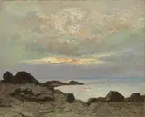 Marina al tramonto by Gino Romiti, oil on compensato, offered Oct 2019