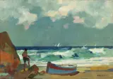 Marina by Renato Natali, oil on compensato, offered Oct 2019