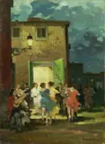 Festa in famiglia by Renato Natali, oil on compensato, offered Oct 2019