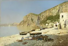 Rubens Santoro, Rammendatori di reti a Capri, 1880, oil on canvas