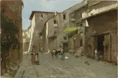 Strada di paese by Teofilo Patini, oil on tavoletta, offered Oct 2019