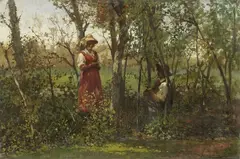 Egisto Lancerotto, Nel bosco, oil on canvas