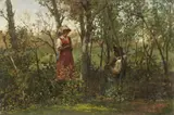 Egisto Lancerotto, Nel bosco, oil on canvas