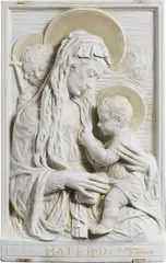 Alceo Dossena, Madonna col Bambino e San Giovannino, 1930, Altorilievo in marmo