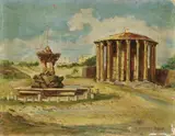 Giacomo Balla, Tempietto di Ercole Vincitore e Fontana dei Tritoni, oil on cardboard