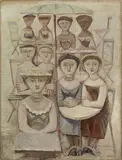 Massimo Campigli, Terrasse du café - Femmes aux guéridons, 1953, oil on canvas