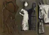 Composizione con figure e testa di cavallo by Mario Sironi, 1958, oil on canvas, offered Jun 2019