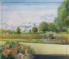 Nel paesaggio in Estate by Giuseppe Giannini, 1983, mixed media on paper applicata on canvas, offered Jun 2019