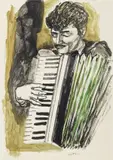Renato Guttuso, Suonatore di fisarmonica, gouache on paper