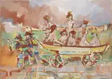 Lo sbarco by Mino Maccari, oil on canvas, offered Jun 2019