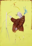 Antonio Possenti, Un pittore e due uccelli, 1999, mixed media on paper applicata on canvas