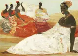 Salvatore Fiume, Somale, oil and mixed media on stoffa applicata on pannello