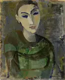 Ugo Capocchini, Volto di donna (Fanciulla con corsetto verde e nero), 1953, oil on cardboard