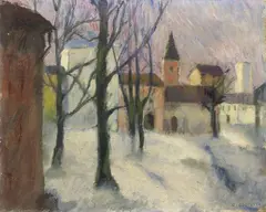 La neve by Giovanni Costetti, oil on cardboard, offered Apr 2019