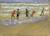 Moses Levy, Bagnanti, oil on cardboard
