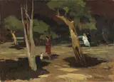 Sera al parco by Renato Natali, oil on faesite, offered Apr 2019