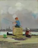 Pescatori by Renato Natali, oil on panel, offered Apr 2019