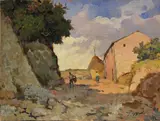 Campagna con contadini by Cafiero Filippelli, oil on compensato, offered Apr 2019