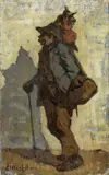 Luigi Michelacci, Viandante, oil on cardboard