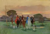 Cavalcata (Ritorno dalla caccia) by Renato Natali, oil on compensato, offered Apr 2019