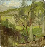 Colline fiorentine by Cesare Ciani, oil on cardboard, offered Apr 2019