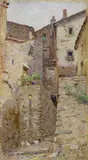 Guglielmo Micheli, Scorcio di paese, oil on tavoletta