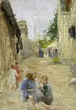 Giochi per strada by Cesare Ciani, oil on cardboard, offered Apr 2019