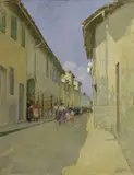 Carlo Passigli, Strada di paese, oil on cardboard