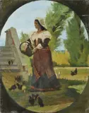 Cortile rustico con contadina by Giovanni Fattori, 1862, oil on canvas, offered Apr 2019