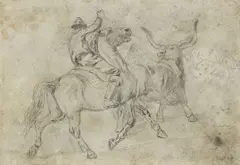 Giuseppe Raggio, Buttero, pencil on paper applicata on card