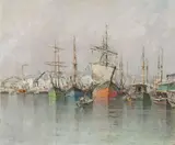 Nicolas De Corsi, Velieri in porto, pastelli on paper